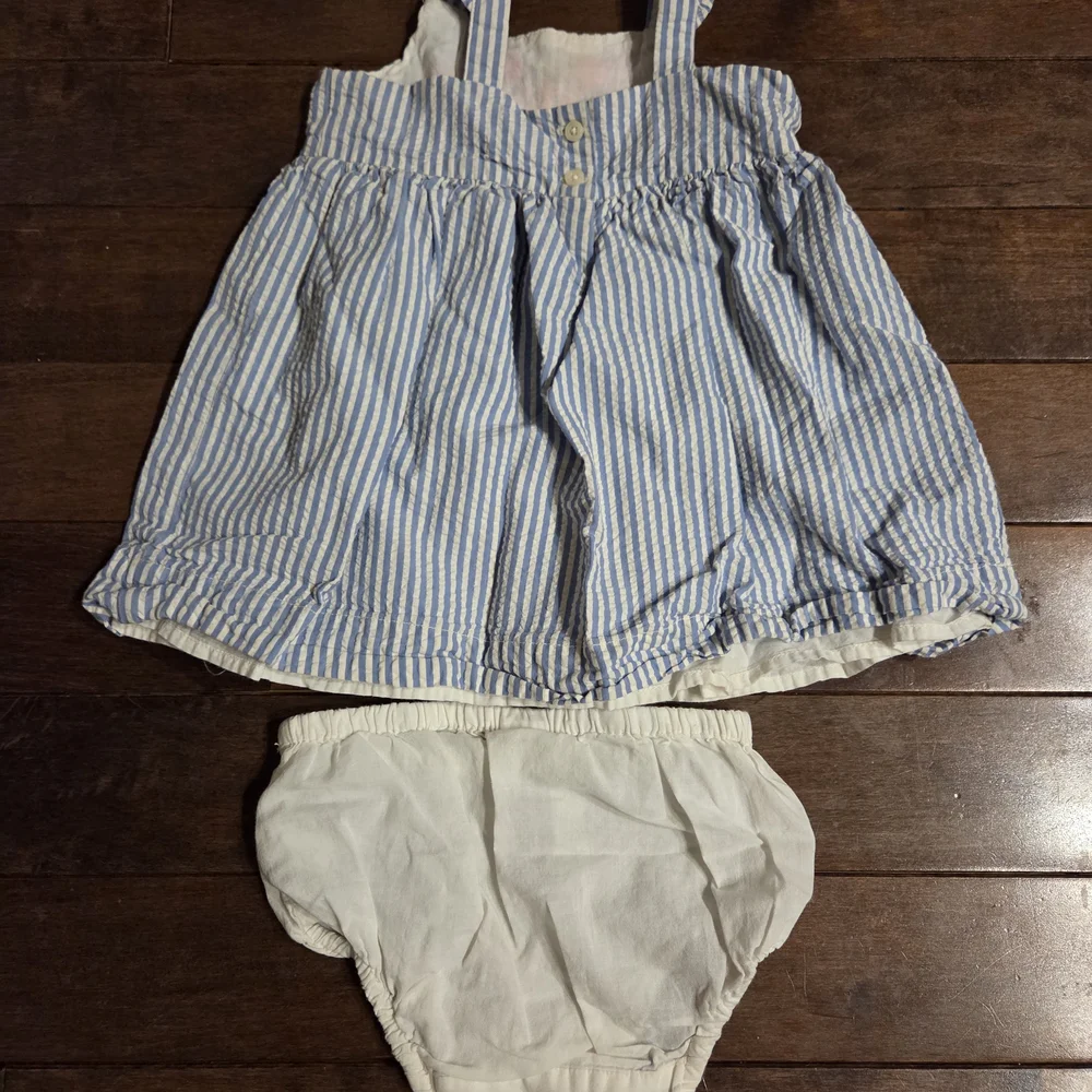 GAP Blue and White Striped Dress with Pink Accents